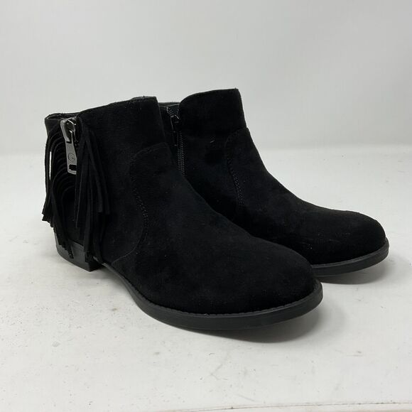 G by Guess Shoes - G By Guess Ankle Boots Womens 7.5M Black Suede Fringe Side Zip Booties Shoes
